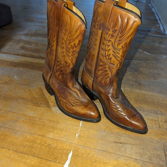 Vintage pointed snip toe LEATHER cowboy boots - Picture 2 of 5
